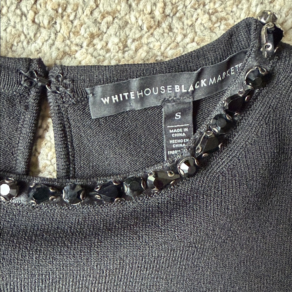 White House Black Market Black Beaded Short Sleeve Rayon blend Sweater Size S - Picture 6 of 11